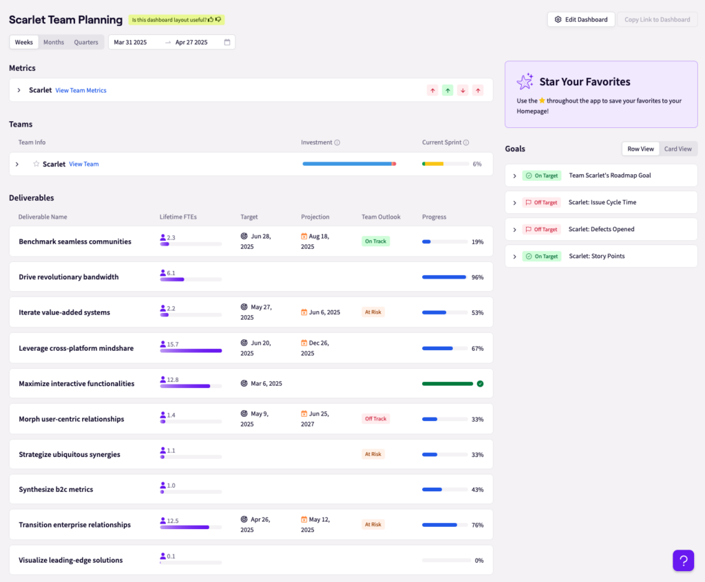 Jellyfish Team Meeting Dashboard
