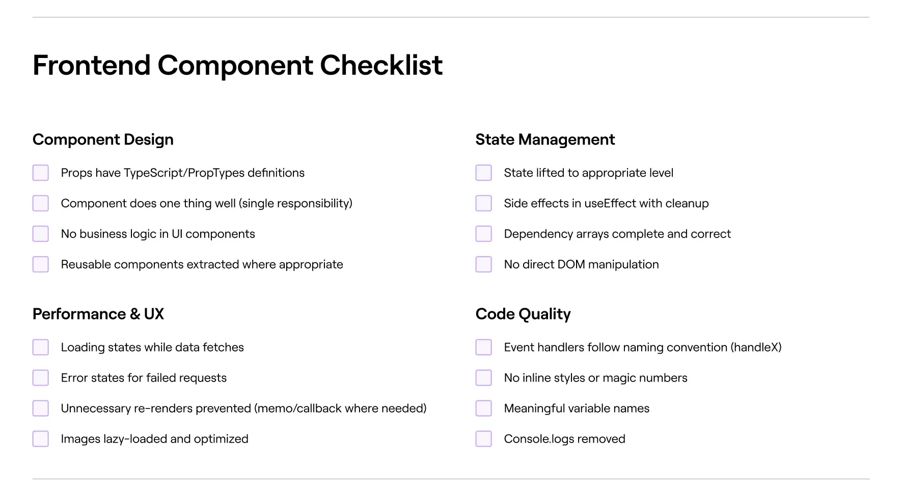 Frontend Component Checklist