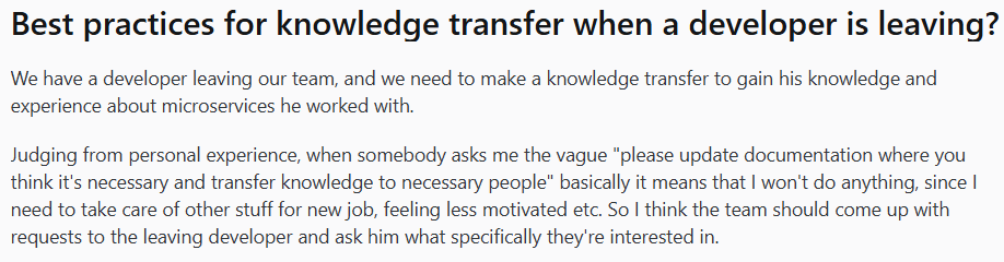 knowledge transfer in developer off boarding