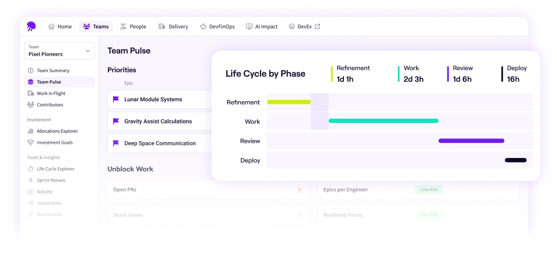 Jellyfish team pulse and lifecycle explorer